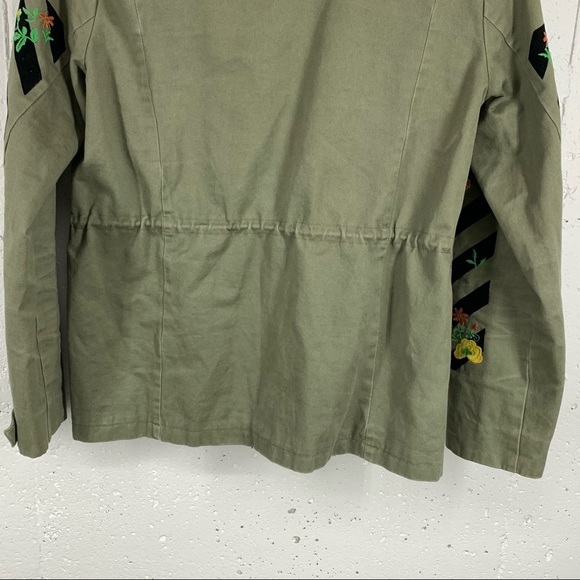 En Creme Size Small Olive Embroidered Utility Cargo Field Jacket - Picture 6 of 16